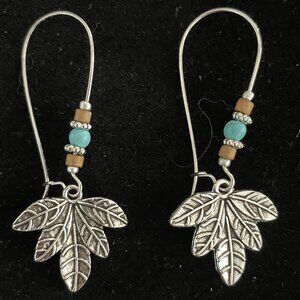 Southwestern Silver Metal Beaded Leaf Pierced Earrings